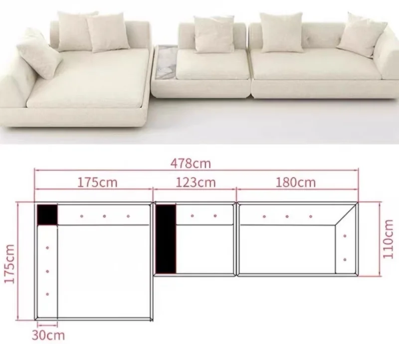 L-Shaped Fabric Sofa Customizable Sectional Sofa for Villa and Apartment Living Room High End Villa Furniture