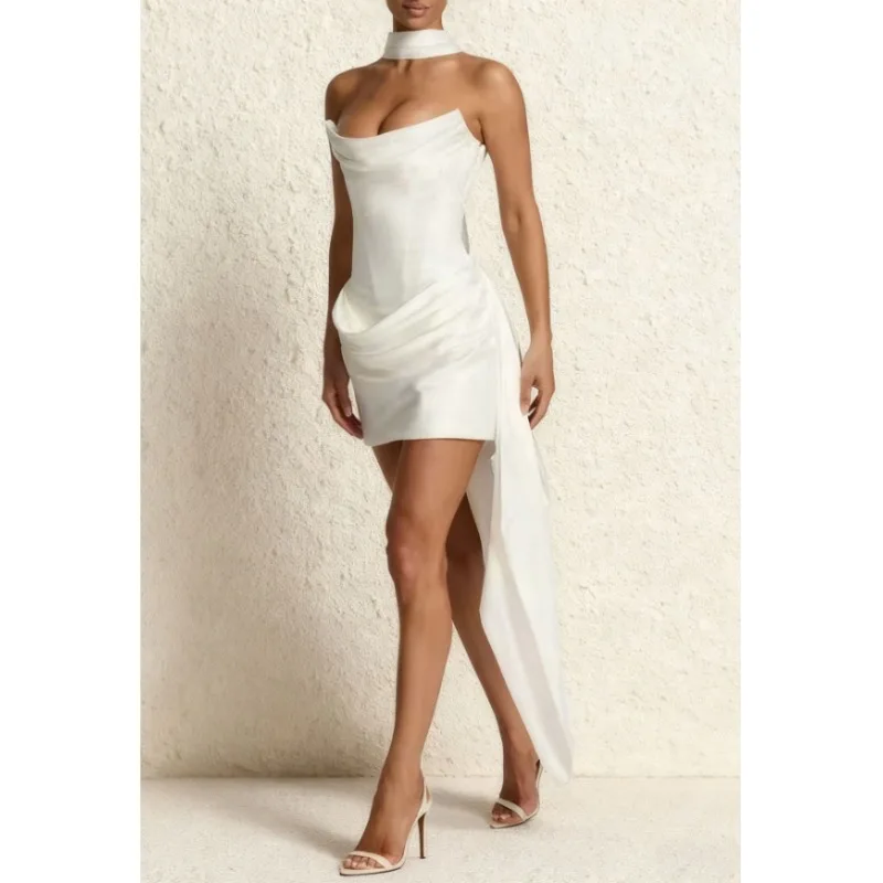 Solid-color Body-hugging Fishbone Short Skirt Strapless Sexy Dress for Women, Pleated, Fashionable and Simple Women's Clothing