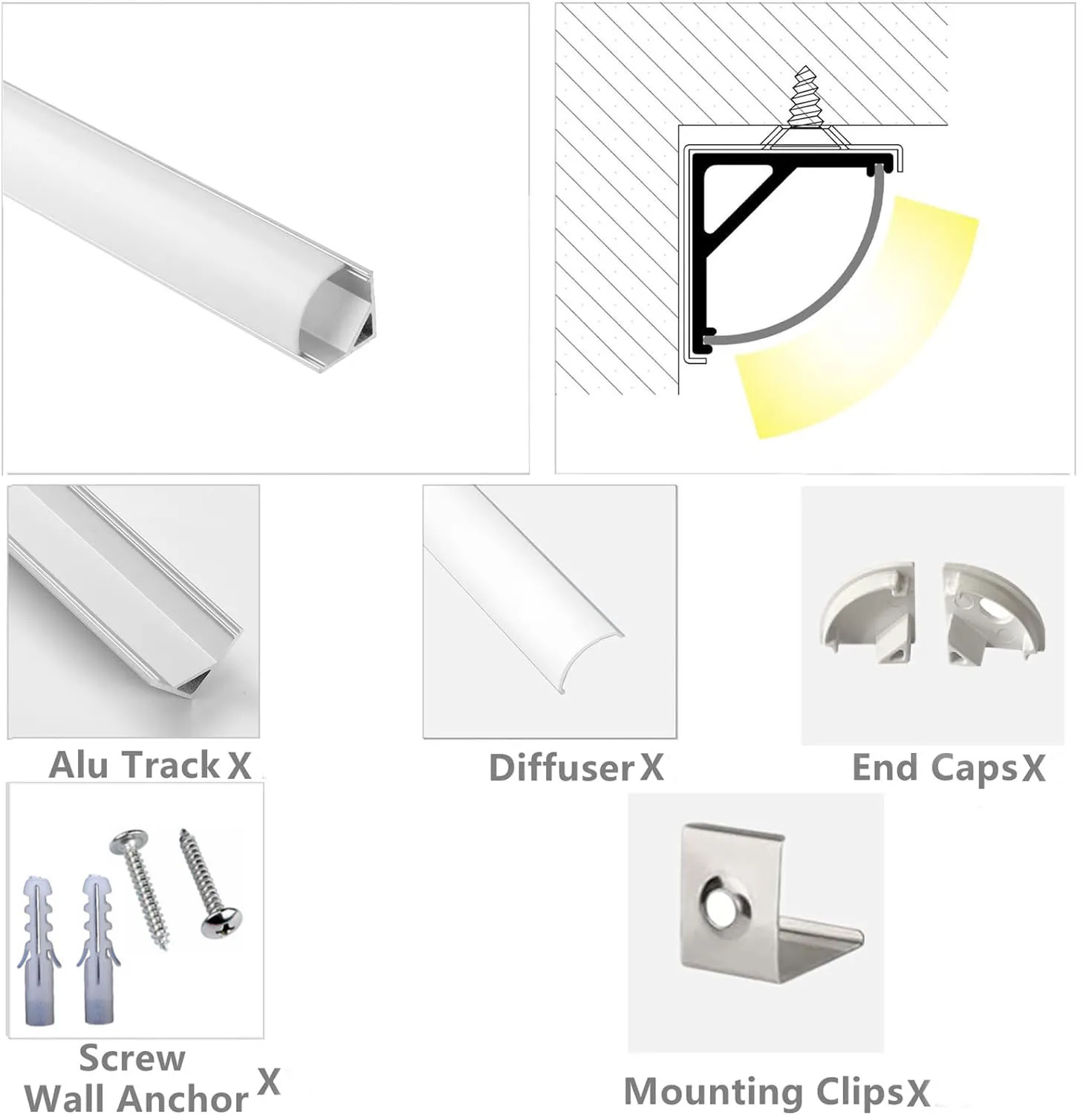 Perfil de aluminio de esquina LED, soporte de canal para tira de luz LED, lámpara esculpida para armario de cocina, 50cm