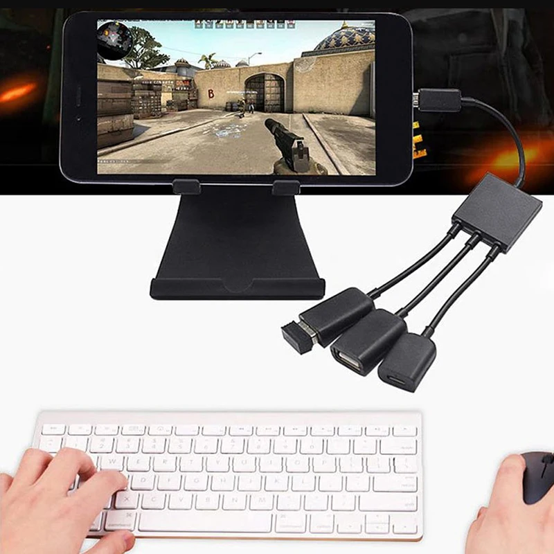 3-in-1 Micro-USB/Type-C OTG Hub - 3-Port Splitter for Android Tablets, Mouse & Keyboard, Plug & Play