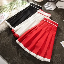 Women's Pleated Skirt Skater School Uniform Mini Skirts Hit Color High-waisted Red Short Sports Casual Korean Style Kawaii