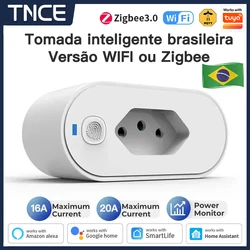 TNCE Tuya Brazil Plug 16/20A adapter, WIFI or zigbee3.0 socket with Power Monitor, Smart outlet control, Voice Google Home Alexa