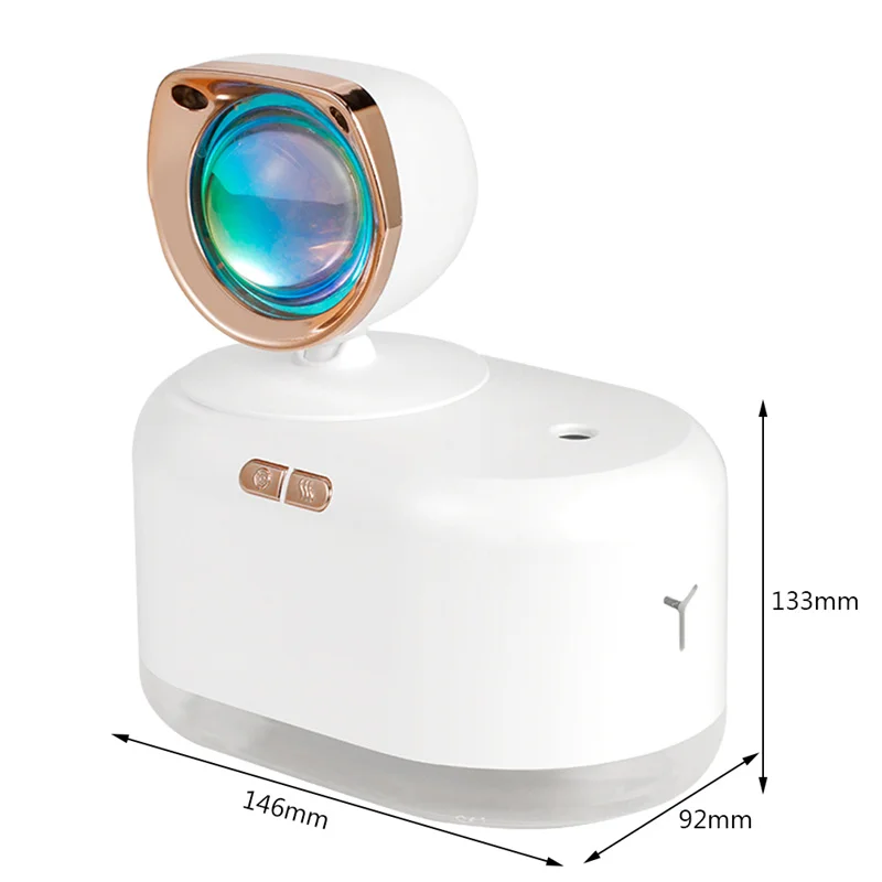 Pelembap Udara Cerdas dengan Lampu Malam Matahari Terbenam Pembuat Kabut Aroma USB Lampu Sekitar untuk Hadiah Ulang Tahun Teman JS47