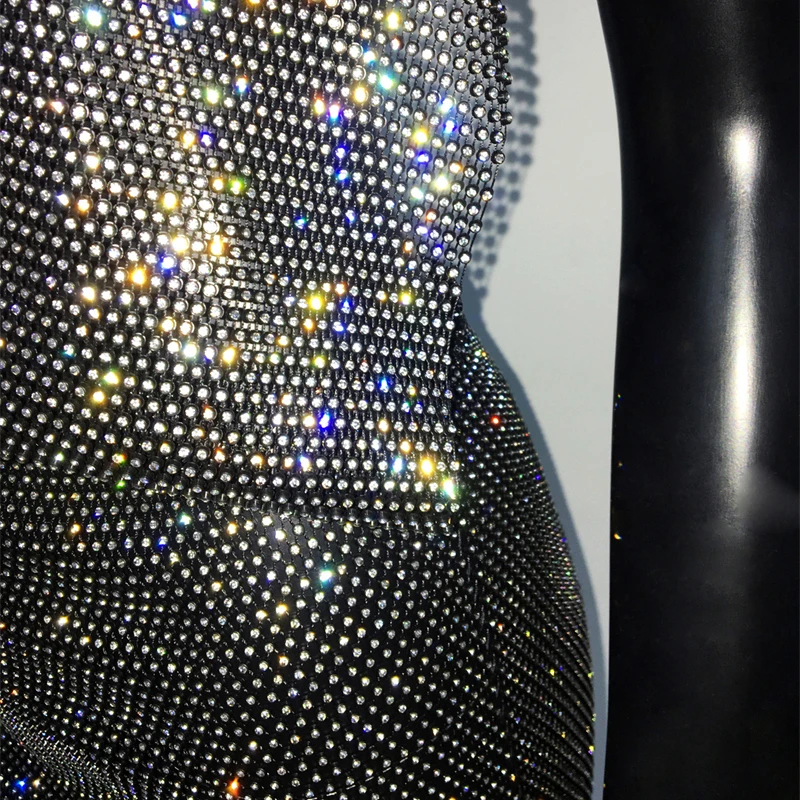 Damen Strass-Netzkleid mit Kapuze, sexy Kristall-Fischnetz-Zweiteiler-Set, Rock-Set für Nachtclub, Party, Festival, Rave-Outfits, Kleid für Damen – Detail 6