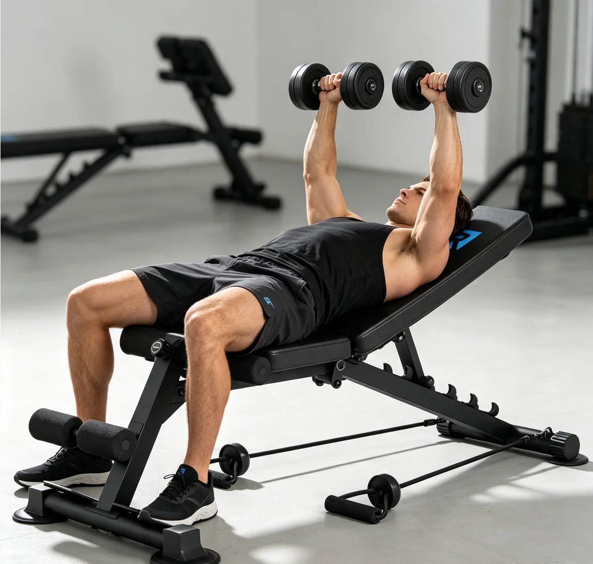 5mm Thick Square Steel Triangular Frame Workout Bench, 330LBS User Weight Limit Adjustable Fitness Bench with Suction Anti-Slip Feet for Home Strength Training