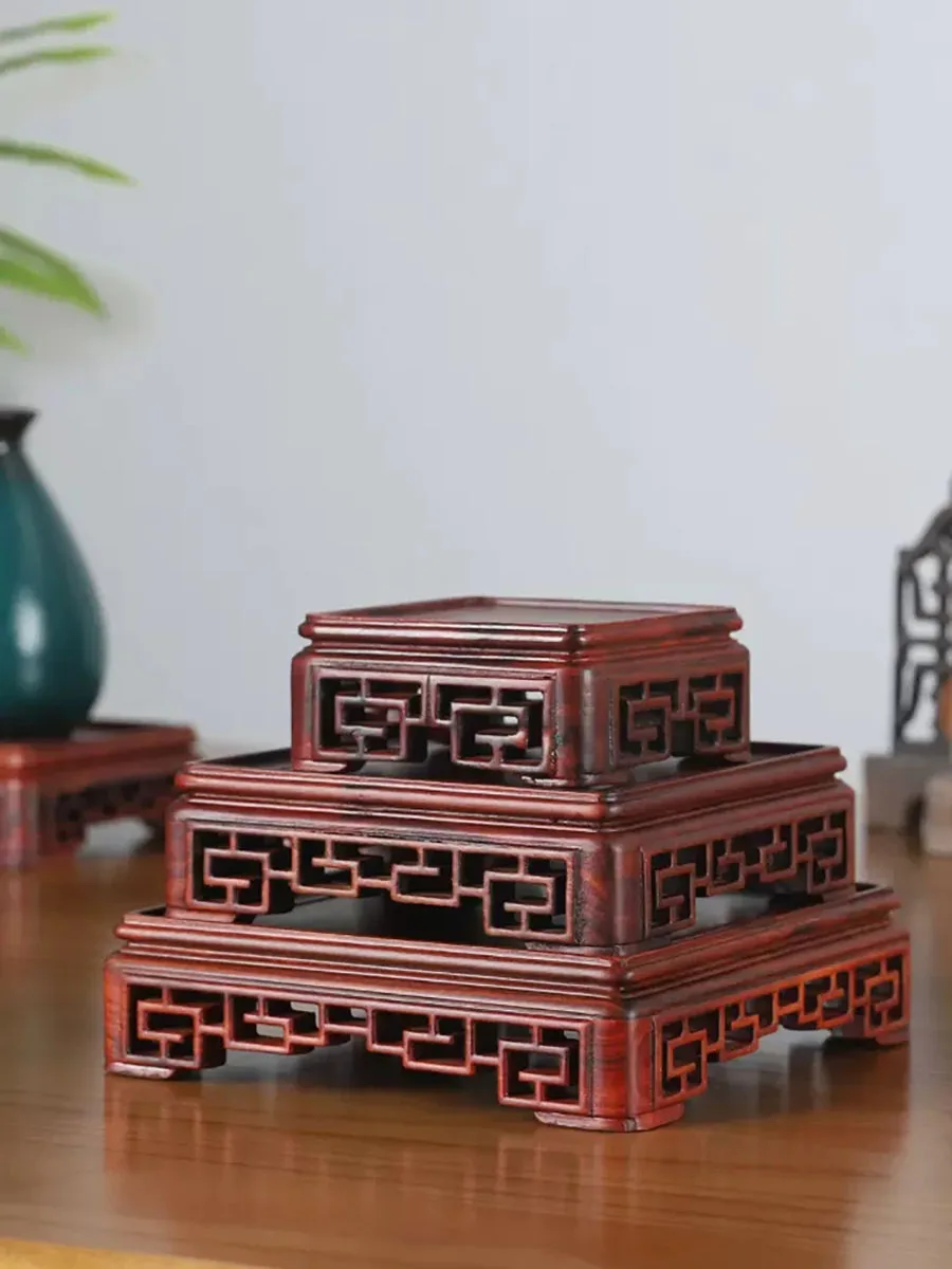 Red Sandalwood Incense Burner, Teapot Stone, Seal Base, Solid Wood Vase, Bonsai Buddha Wood Carving, Rectangular Bracket