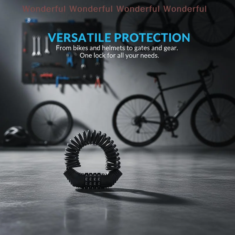 Black Helmet Lock Cable Motorcycle 4 Digit Password Combination Anti Theft Wire Portable for Scooter Bike Helmet