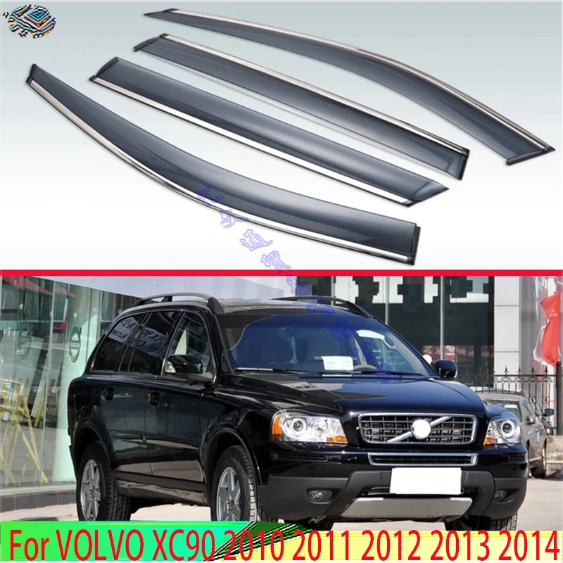 

For VOLVO XC90 2010 2011 2012 2013 2014 Plastic Exterior Visor Vent Shades Window Sun Rain Guard Deflector 4pcs