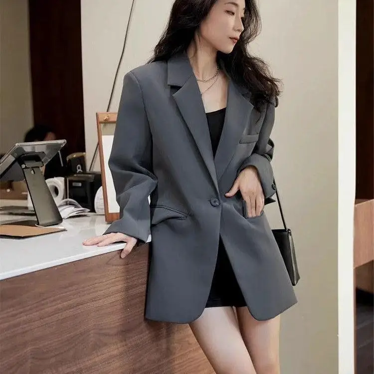 Blazer lunghi Donna Elegante giacca cardigan con tasche patchwork Office Lady Doppiopetto Capispalla autunnale Chic moderno