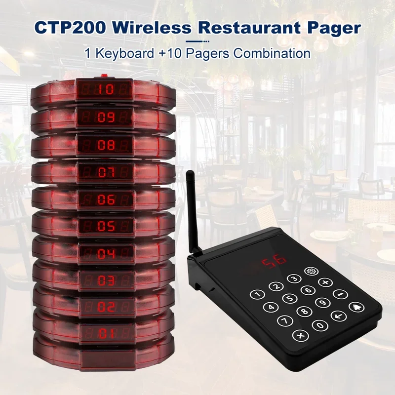 QWICALL Restaurant Pager Calling Paging System 10 Coaster Receiver Restaurants Clinic Queue System Wireless Pagers