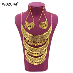 WDZUIAI New Design Big Model 24K Gold Color Necklace Earrings Set for Women African Ethiopian Brazil Bridal Wedding Jewelry Set