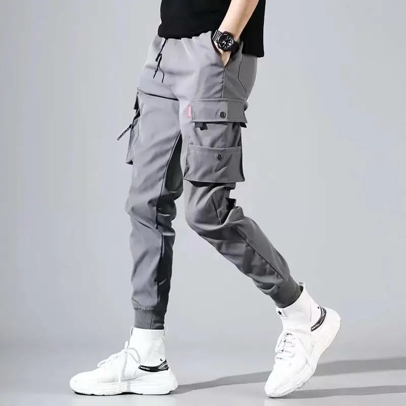 Klassische Streetwear Lässige Herren Jogginghose mit Bändern Schlanke Passform Frühling Cargohose mit Mehreren Taschen Modische Damenhose – Detail 9
