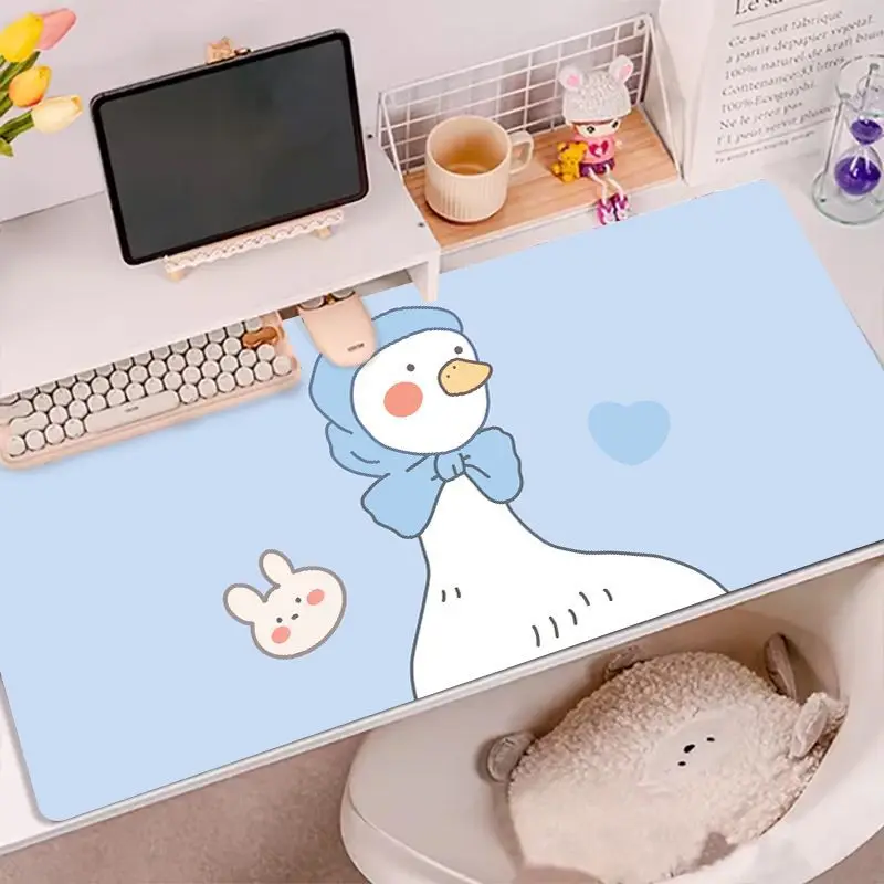 Leather Desk Pad Mouse Protector Non-Slip Cute Bear Duck Blue Large Mouse Pad Home &Office Desk Mat PU Leather Laptop Desk Pad view 5