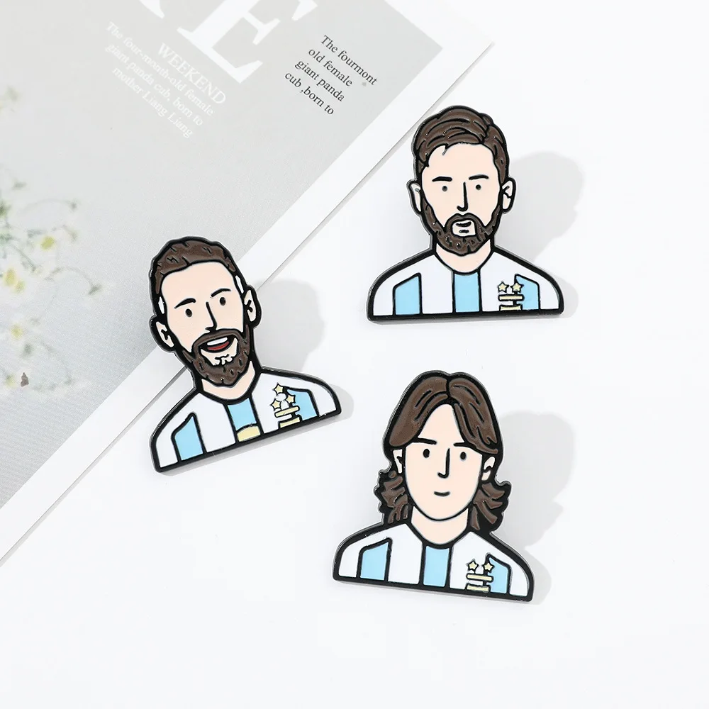 Cartoon Football Player Messi Accessories Pin Handsome Star Brooch Men's Backpack Pin Fan Friend Collection Badge Jewelry Gift