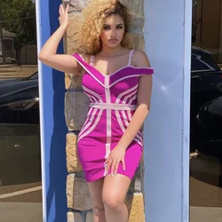 Wholesale Women's Rose Red Spaghetti Strap One Shoulder Mini Sexy Boutique Celebrity Cocktail Party Bandage Dress