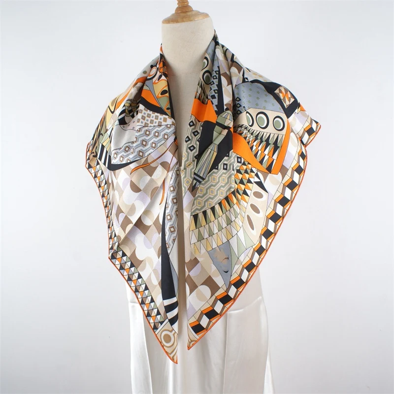 Womens 100% Pure Silk Scarf Neckerchief Fashion Printed Large Square Silk Shawl Cape 88x88cm