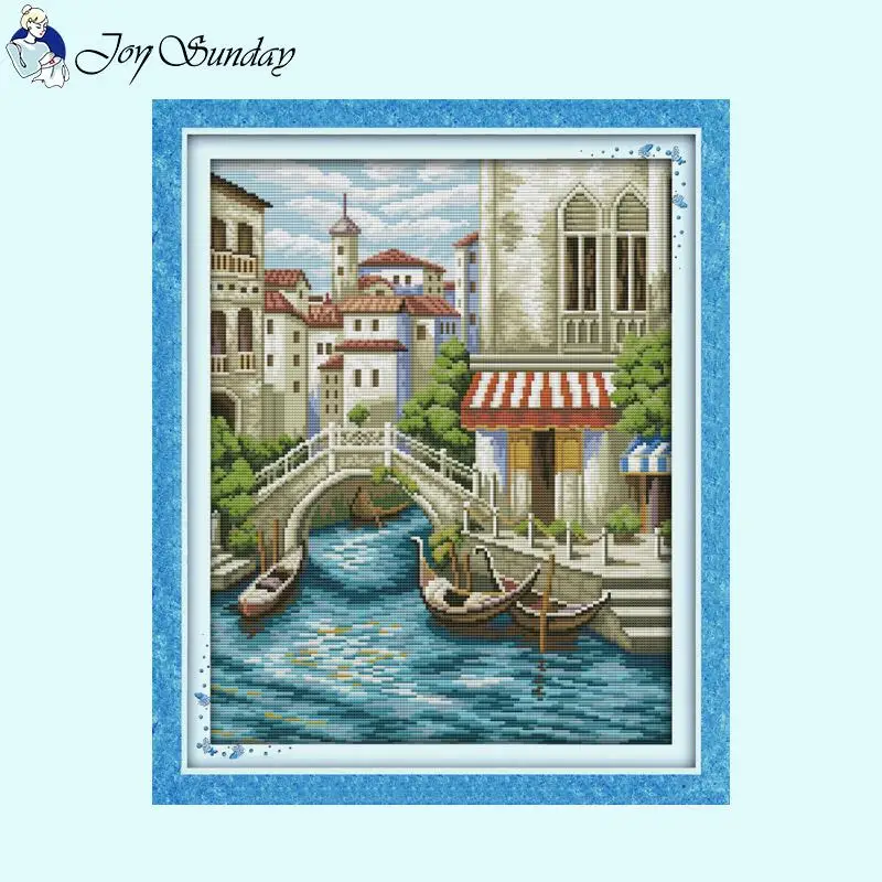 Venice Water City Scenic Series Count Cross Stitch Kits 14ct 11ct White Cloth Printed Fabric Embroidery Set DIY Home Decor Gifts