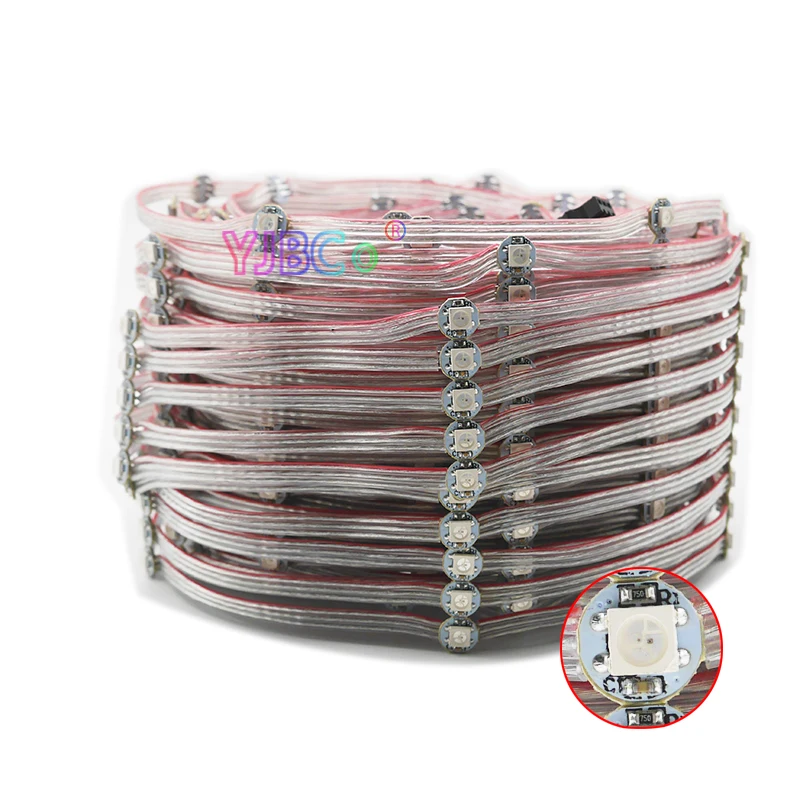 50pcs Pre-soldered WS2812B LED Heatsink 5050 RGB DC5V Built-in WS2811 IC & 10cm Wire light