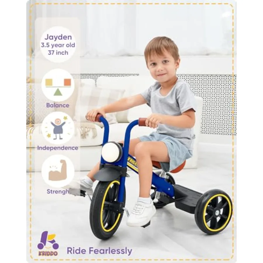 Tricycle à roue sans perforation de 12 pouces pour 2 à 5 ans avec éclairage avant et siège réglable bleu