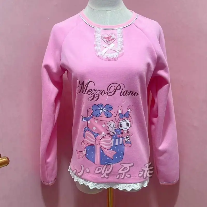 

Japanese Cute Cartoon Mezzo Long Sleeved T-shirt Autumn Winter New Thickened Warm Cotton Bottomshirt Y2k Top Graphic T Shirts