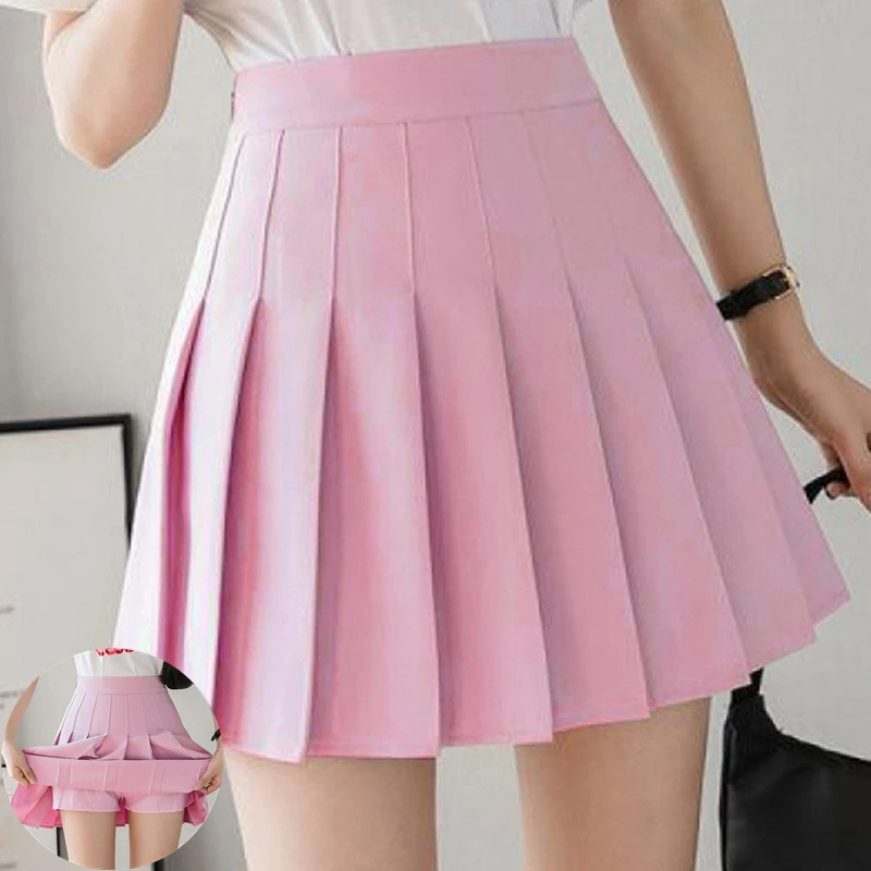 Women\'s Skirt Shorts High Waist A-line Student Pleated Skirts Solid Casual Clothes Dance Mini School Girls Skirts Kawaii Faldas