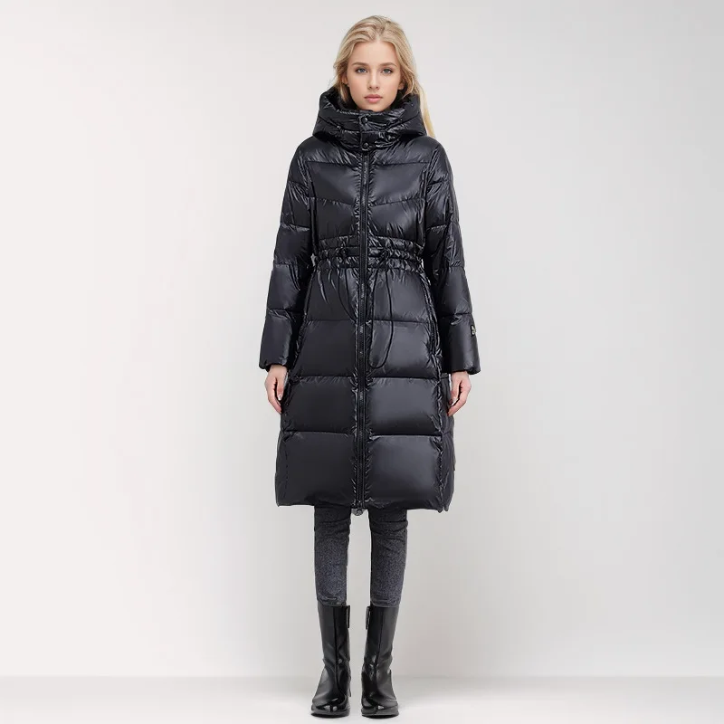 الشتاء الإناث معطف مبطّن بلون المرقعة Cinched الخصر يندبروف مقنعين سترة نسائية معطف طويل سميك لسيدة