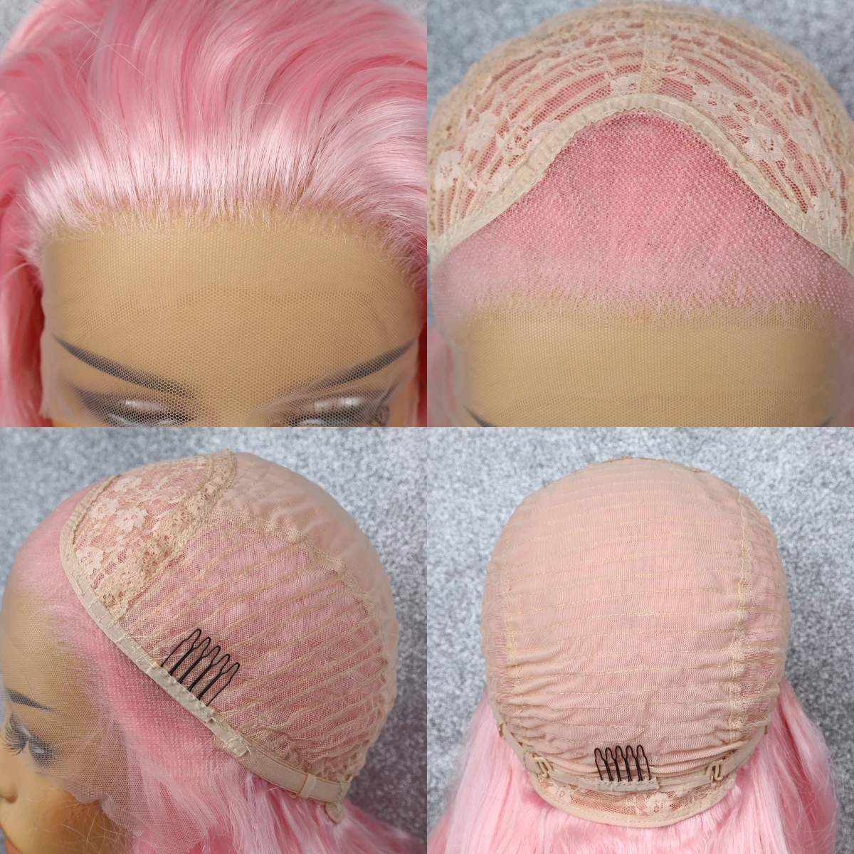 Pink Front Lace Synthetic Wave Long Wig Natural Hair Line Comfortable Soft Mesh Cap Breathable Heat Resistant Party Cosplay Wig