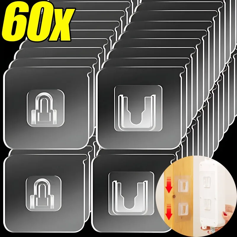 Strong Traceless Buckle Hooks Self-Adhesive Socket Router Invisible Snap Hooks Wall-mounted Storage Rack for Bathroom Kitchen