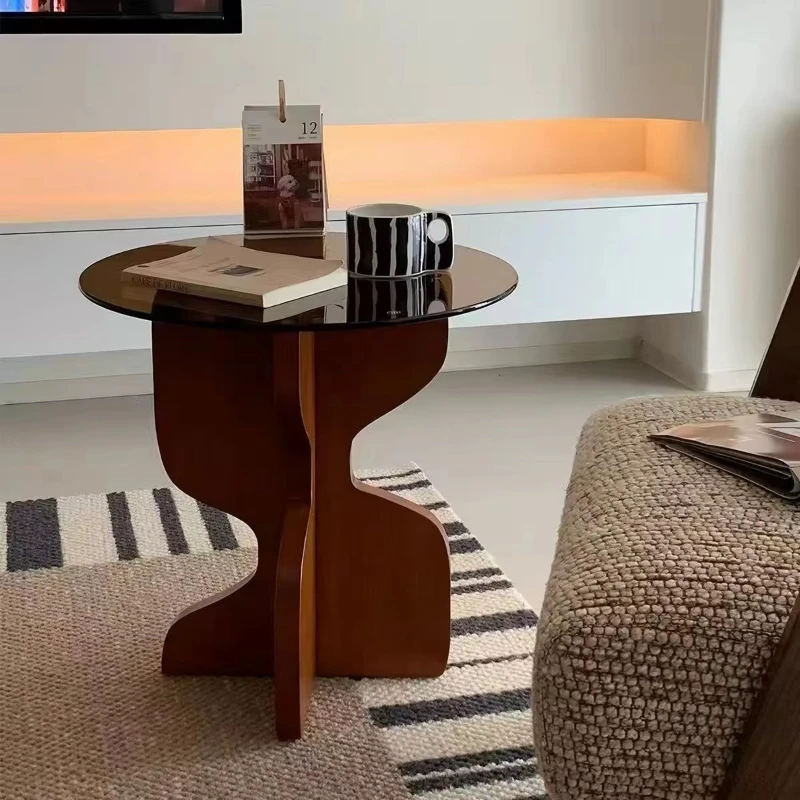 

Medieval style round side table, retro wooden living room corner table