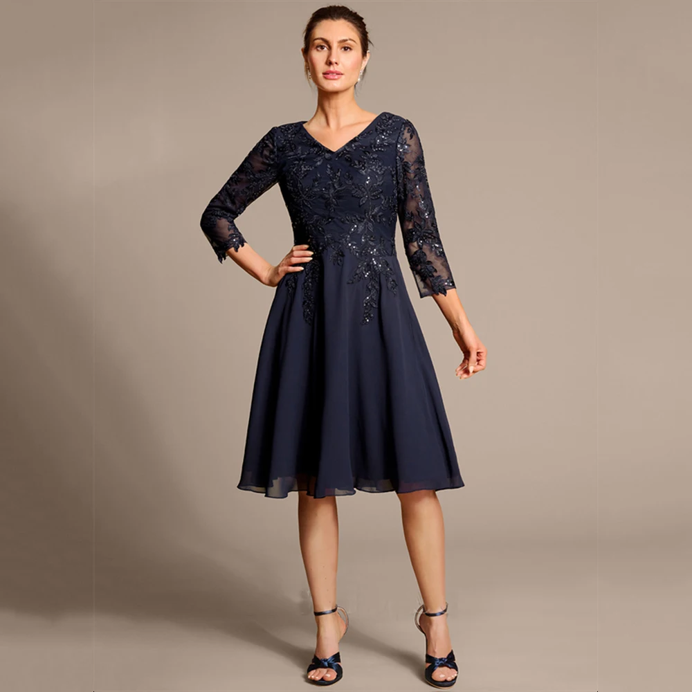 

Classic A Line Mother of the Bride Dresses Navy Blue Wedding Party Gowns Zipper Back 3/4 Sleeve New 2025 Vestido De Customized