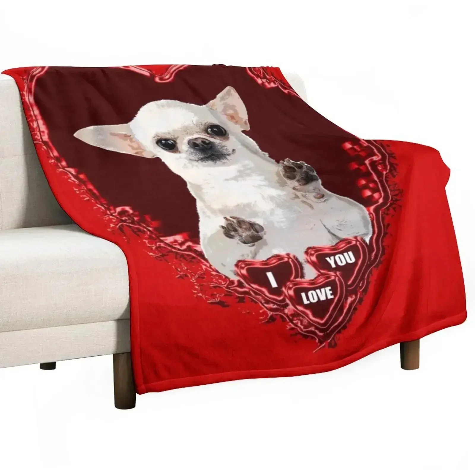 

CHIHUAHUA ST VALENTIN DOG Throw Blanket Durable Warm Blanket for Daily Home Use