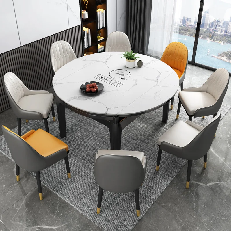 ！@Heater Electric Kitchen Table Multifuctional Nordic Extendable Restaurant Dining Table Small Round Mesa Plegable Home Furnitur