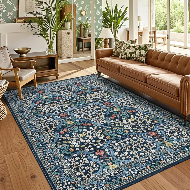 

GarveeHome Floral Area Rugs Washable Rug for Living Room, Bedroom, Low Pile Non Slip Stain Resistance Indoor Boho Carpet