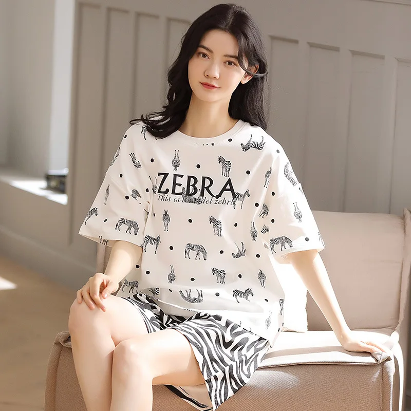 New Sleepwear Cartoon Cotton Pajamas for Women Short Pants Short Sleeved Summer Hot Pajamas Set Fashion Ladies Sleepwear