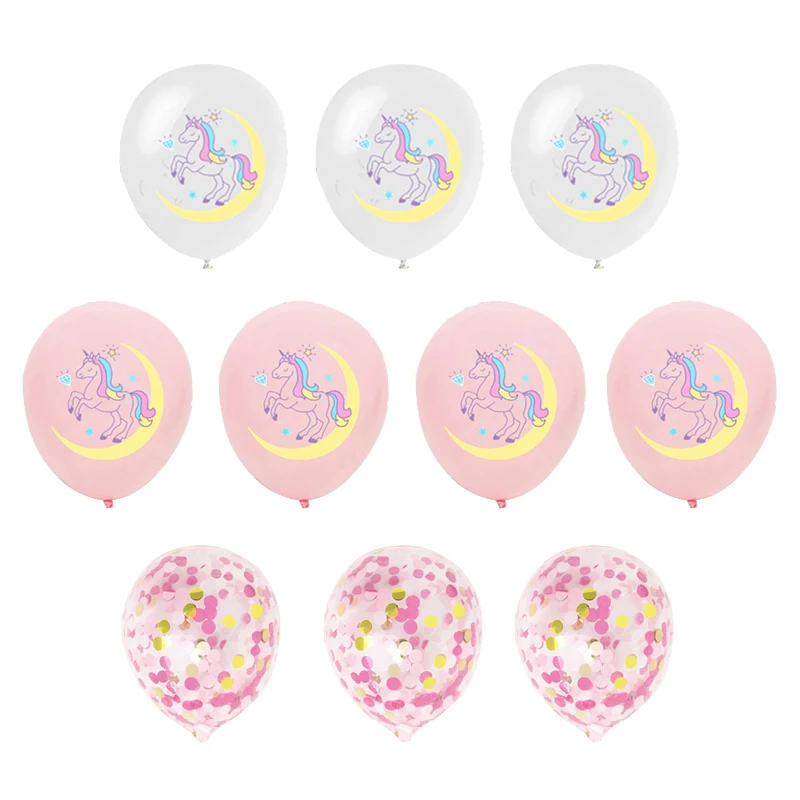 10pcs/lot Cartoon Unicorn Pink And Gray Latex Balloons With Sequin Balloons For Birthday Party Decorations