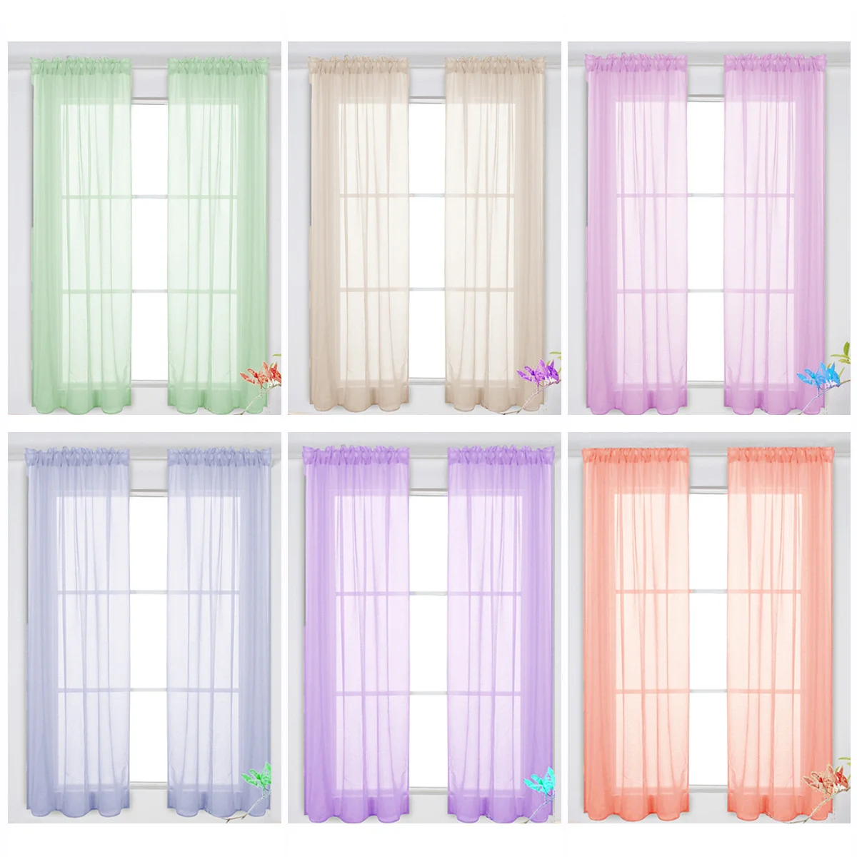 2pcs White Sheer Curtains 100X200Cm Voile Window Screen For Bedroom Living Room Kitchen Hall Transparent Tulle Window Coverings