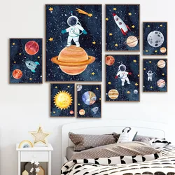 Space Planet Rocket Astronaut Star Sun Moon Wall Art Canvas Painting Nordic Poster And Prints Wall Pictures Baby Kids Room Decor