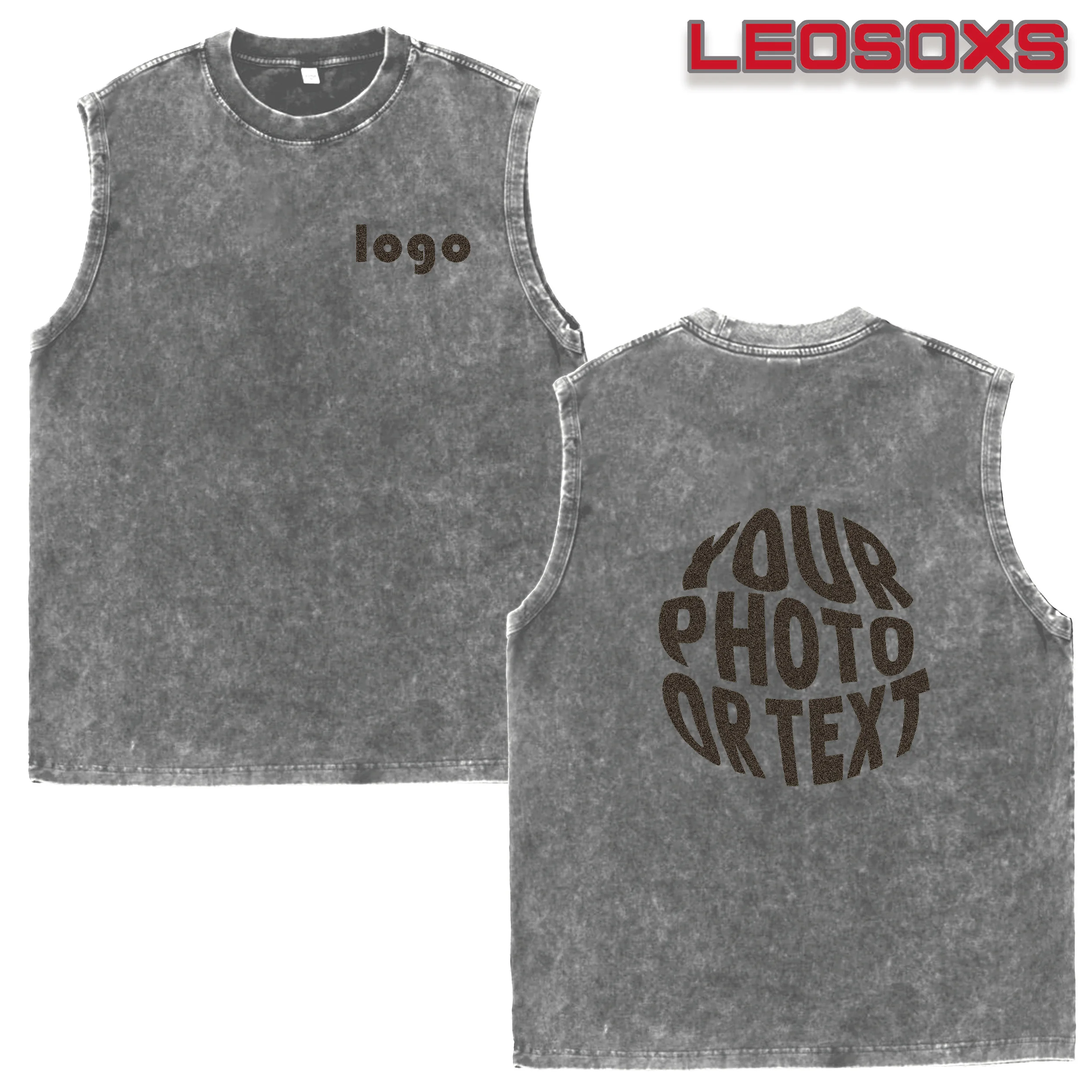 DIY CustomLogo Men's Washed Cotton Sports Vest, Gym Tank Top, Sleeveless FitnessT-Shirt, Running Beach Loose Short-Sleeve T-Sh gallery 2