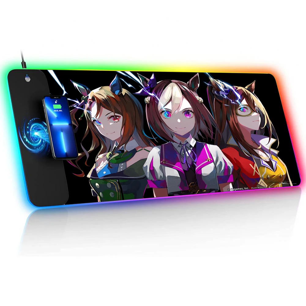 Wireless Charging Mouse Pad Rgb Uma Musume: Pretty Derby Anime Carpet Gaming Accessories Desk Mat Laptops Table Mat Mousepad Xxl