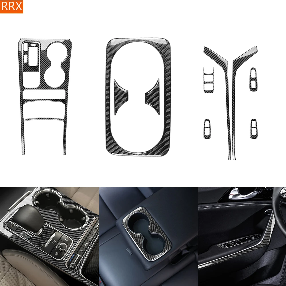 Für Kia Stinger 2019-2023 Real Carbon Fiber Aufkleber Getriebe shift Wasser tasse Tür hebe panel Auto Zubehör innen dekorative