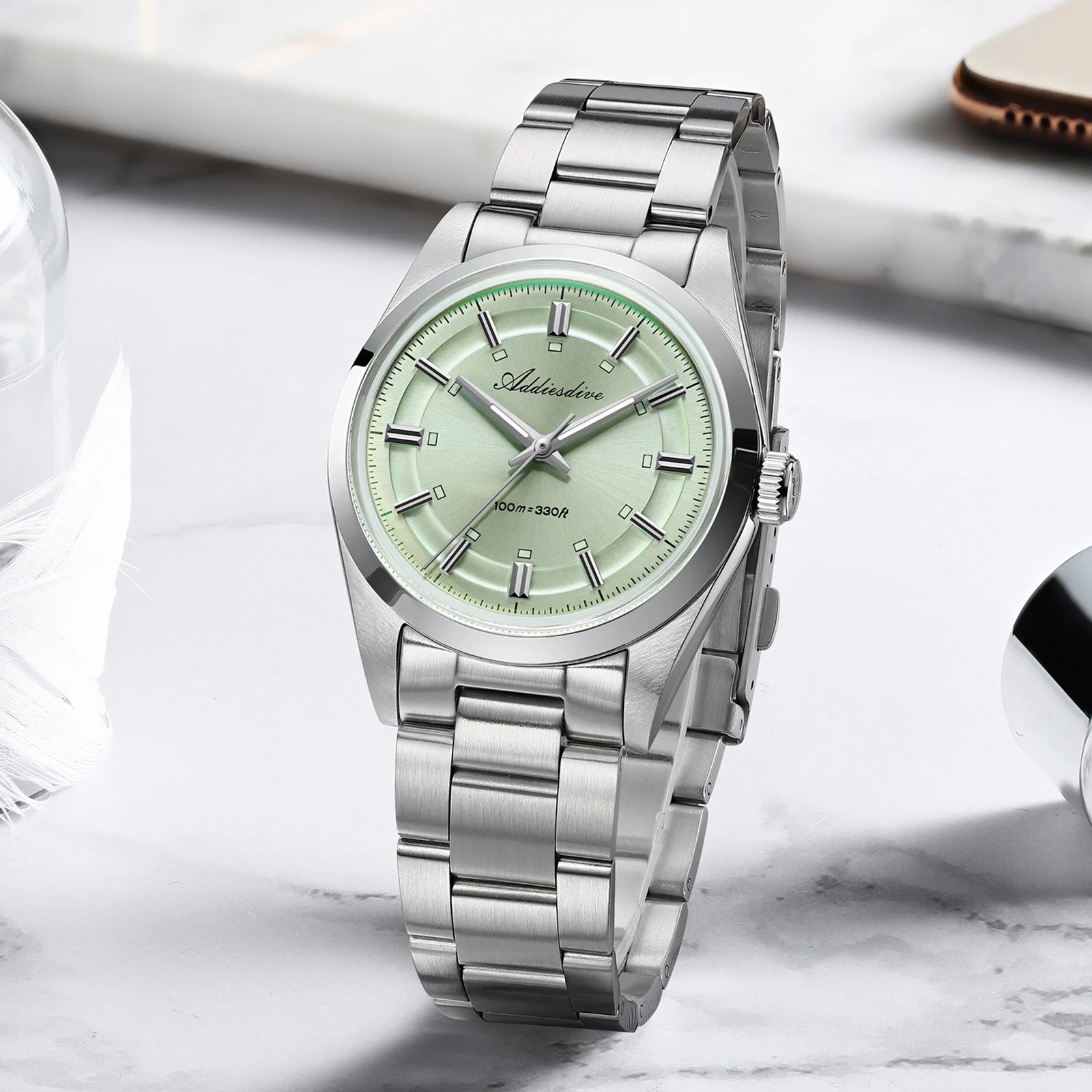 

ADDIESDIVE New Couple Quartz Watch Purple/golden/green Mens Watches K1 Mineral Bubble Mirror Glass Man Waterproof Watches AD2515