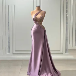 Purple Long Prom Dresses Luxury Mermaid Beaded One Shoulder Saudi Arabia Evening Party Gowns Special Occasions Customized