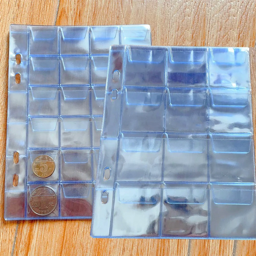 

10 Sheets Coin Collector Album Pages - PVC Storage with Flip Lid, 12/24 Pockets for Commemorative Coins, Replacement Inserts