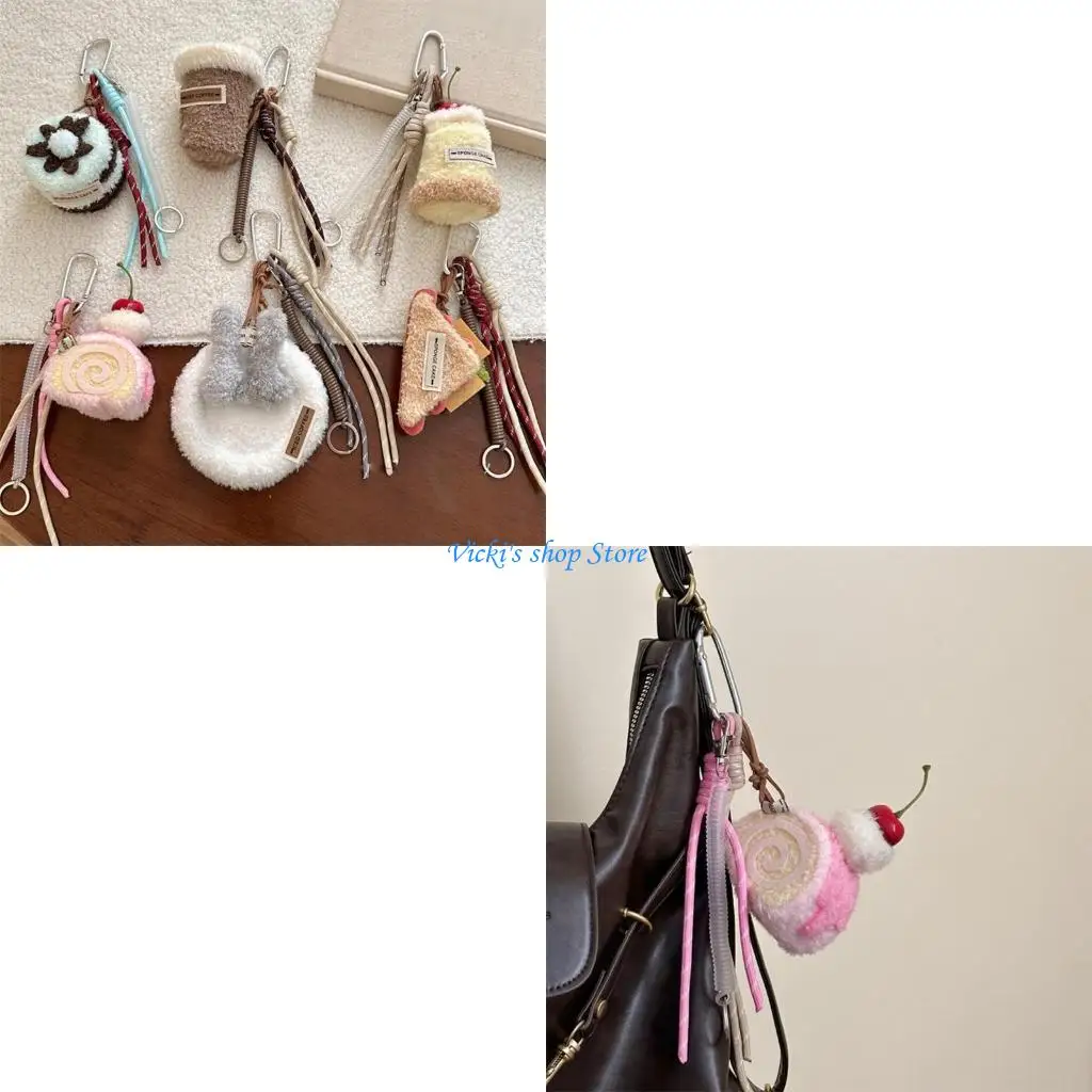 

Stylish Afternoon Teas Dessert Keychain Handmade Keyring Plush Bag Charm Jewelry