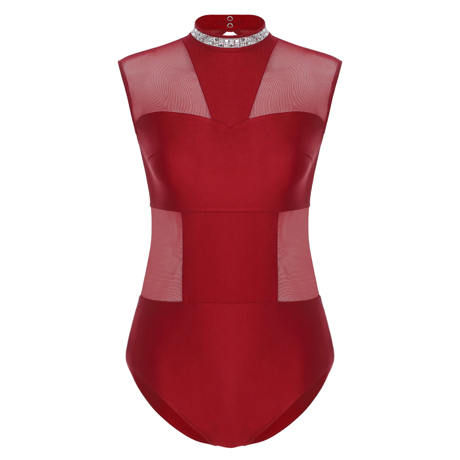 

Womens Rhythmic Gymnastics Leotard Figure Skating Yoga Performance Costume Shiny Rhinestone Sleeveless Ballet Dance Bodysuit