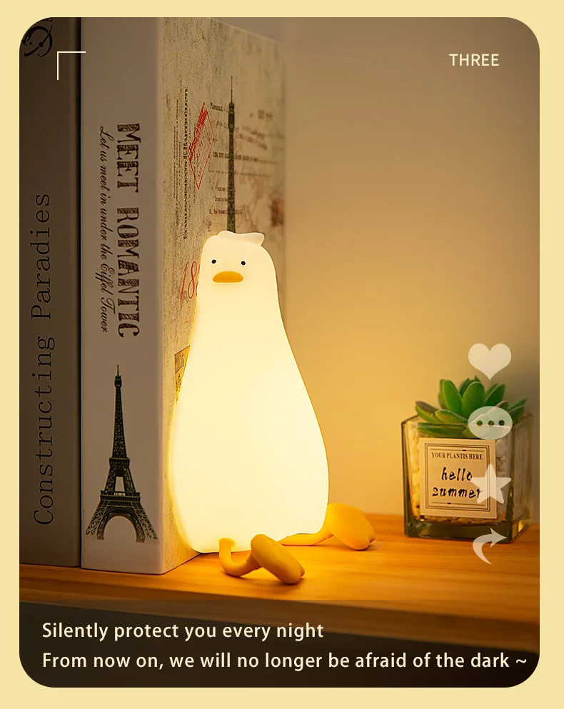 Duck Rechargeable LED Night Light Pat Silicone Lamp Bedside Cartoon Cute Children Nightlights for Home Room Decor Birthday Gift