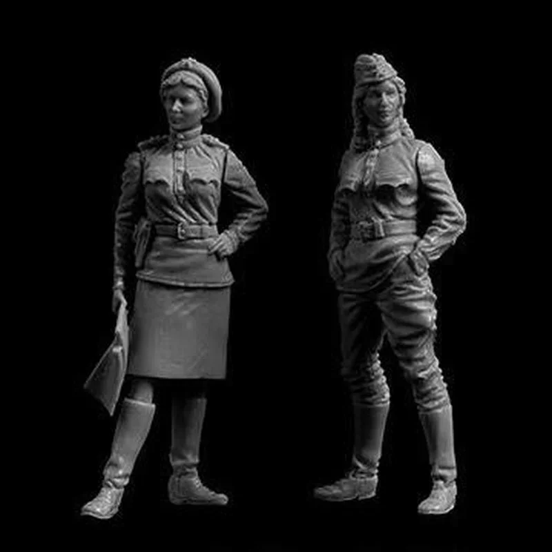 Harzfiguren-Modellbausatz im Maßstab 1:35, GK, sowjetischer weiblicher Soldat im Ruhe, 2-Figuren, Mikroszene-Layout, unbemalt, unmontiertes DIY-Spielzeug