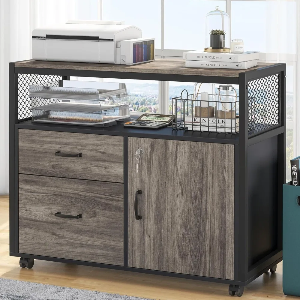 

Modern File Cabinet with Drawers for Letter-Sized File and Door, Lockable lateral Filing Cabinet Printer Stand with Storage She