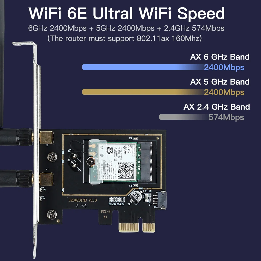 WiFi 6E 인텔 AX210 트라이 밴드 2.4G/5G/6Ghz PCIE 네트워크 카드 WiFi 어댑터 AX210NGW, 블루투스 5.2 802.11ax PCI 무선 카드 Win10