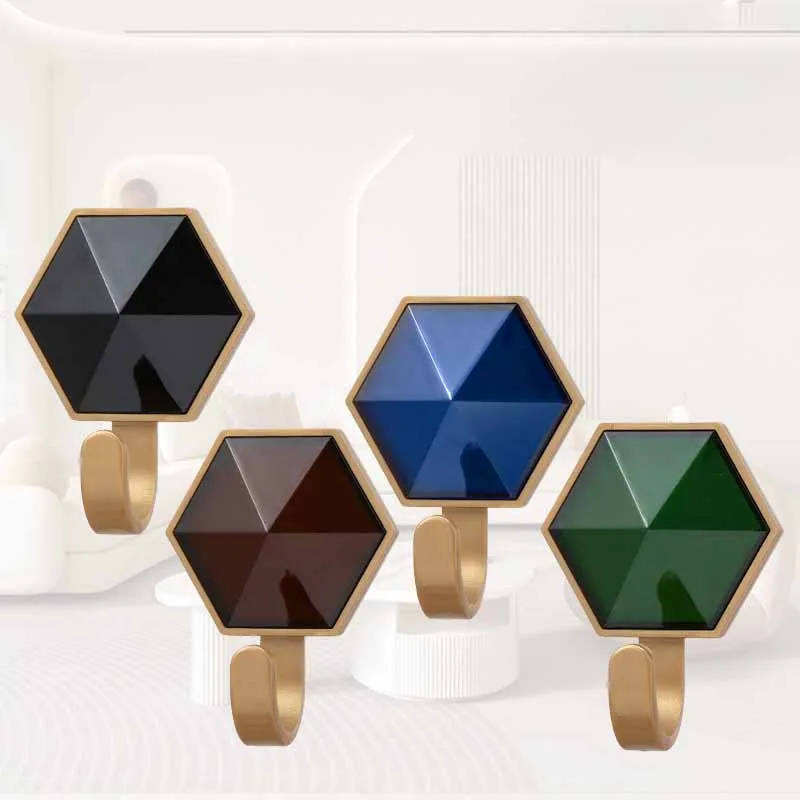 4Pcs Creative Hexagonal Color Diamonds Hook Fashion Light Luxury Kitchen Bathroom Bedroom Storage Hooks Non-marking Hooks